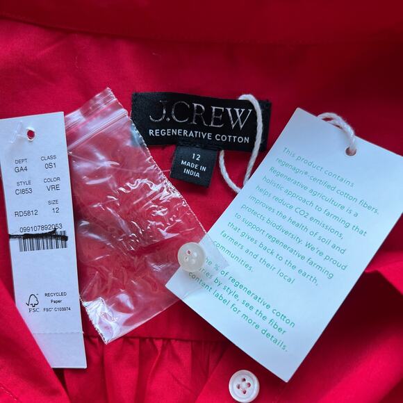 J Crew Elena Mini Dress In Cotton Poplin Size 12 Red Tiny Flaw - Picture 2 of 12